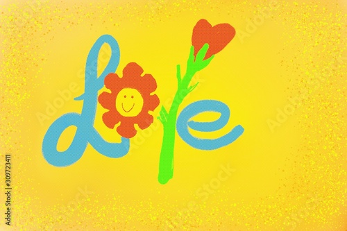 the word love cheerfully written with flowers