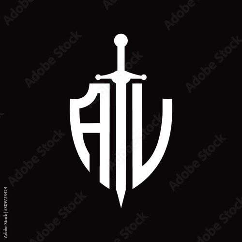 AV logo with shield shape and sword