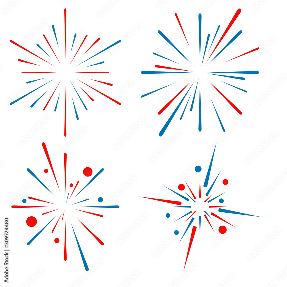 Fireworks vector illustration sets. Colorful fireworks vector with star and particles. New year fireworks design asset