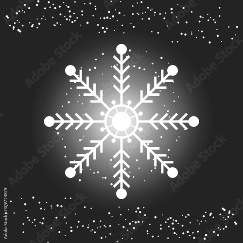 Glowing snowflake vector design with particles dust in black background