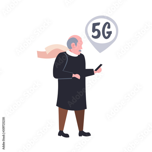 man using smartphone 5G online communication fifth innovative generation of internet connection concept businessman holding cellphone full length vector illustration