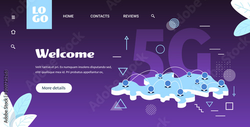 5G online communication network location geo tags on world map wireless systems connection concept fifth innovative generation of global high speed internet copy space vector illustration