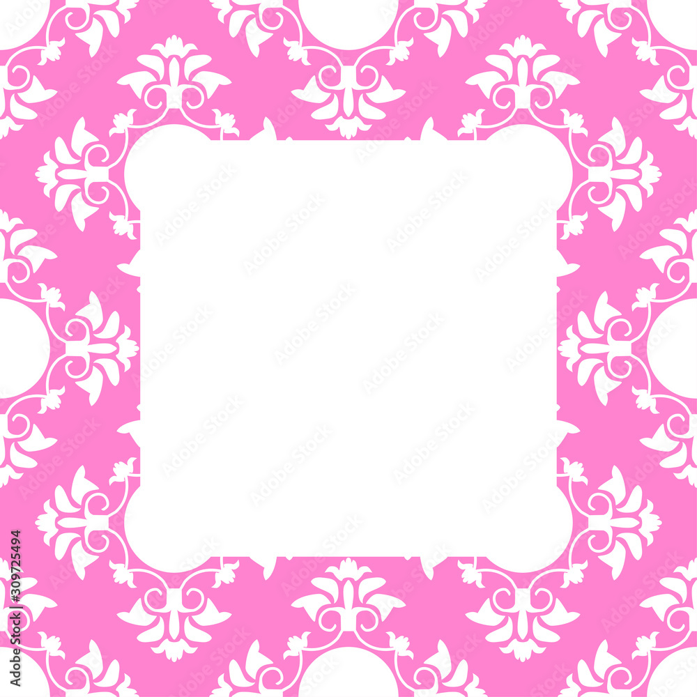 Frame with a white geometric pattern on a pink background