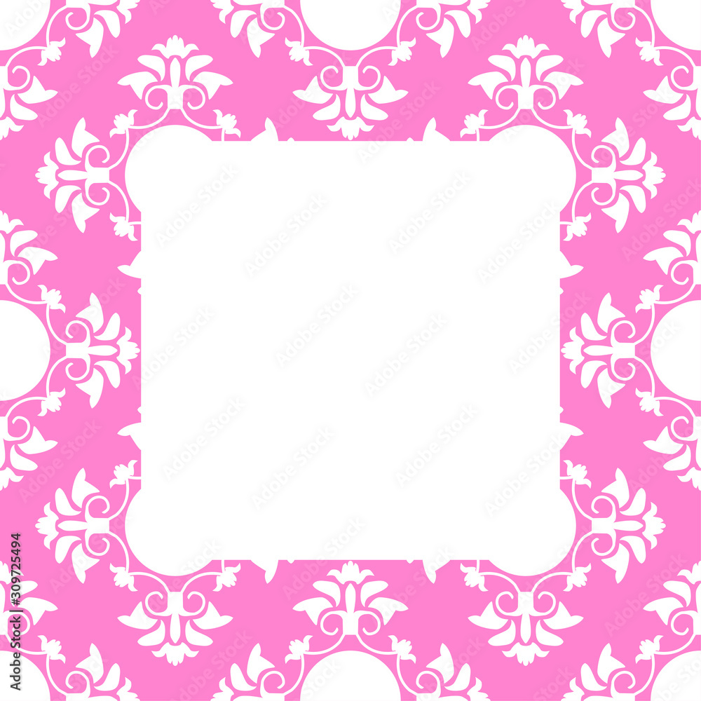 Frame with a white geometric pattern on a pink background Frame with a white geometric pattern on a pink background