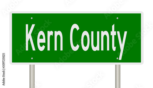 Rendering of a green 3d highway sign for Kern County in California
