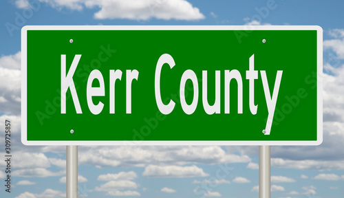 Fotografía Rendering of a green 3d highway sign for Kerr County