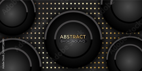 Black Dark asbtract background with Geometric, Circle golden shape