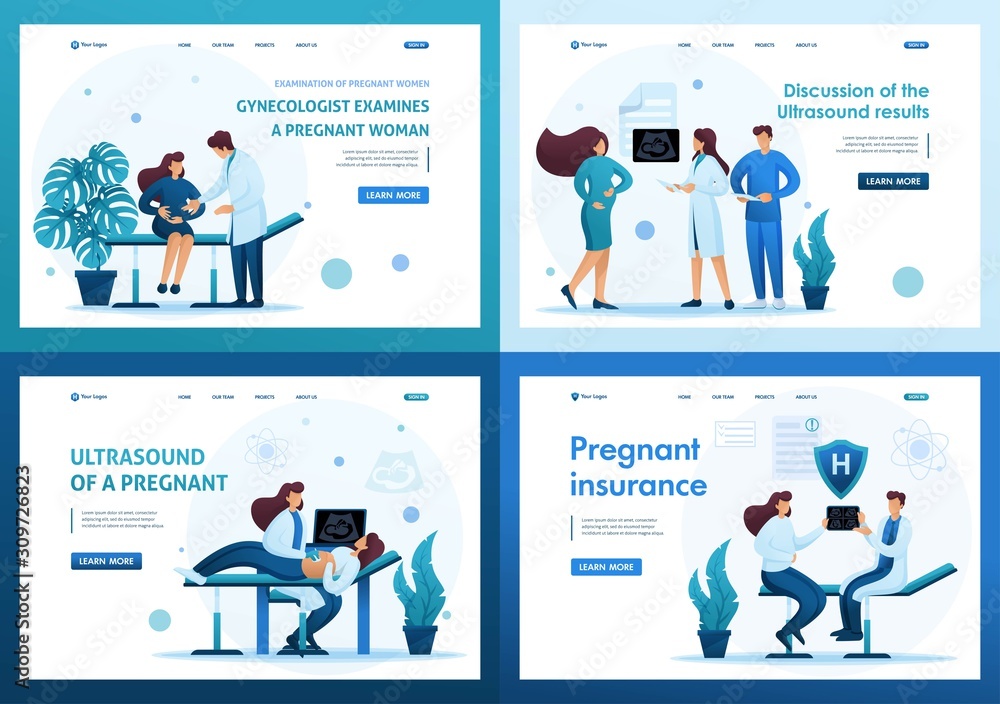 Set 2D Flat concepts Examination of pregnant women and management of pregnancy. For Landing page concepts and web design Set 2D Flat concepts Examination of pregnant women and management of pregnancy. For Landing page concepts and web design