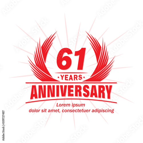 61 years logo design template. 61st anniversary vector and illustration.