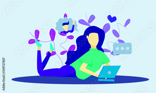 Girl looking for a boyfriend on dating sites. Vector illustration.