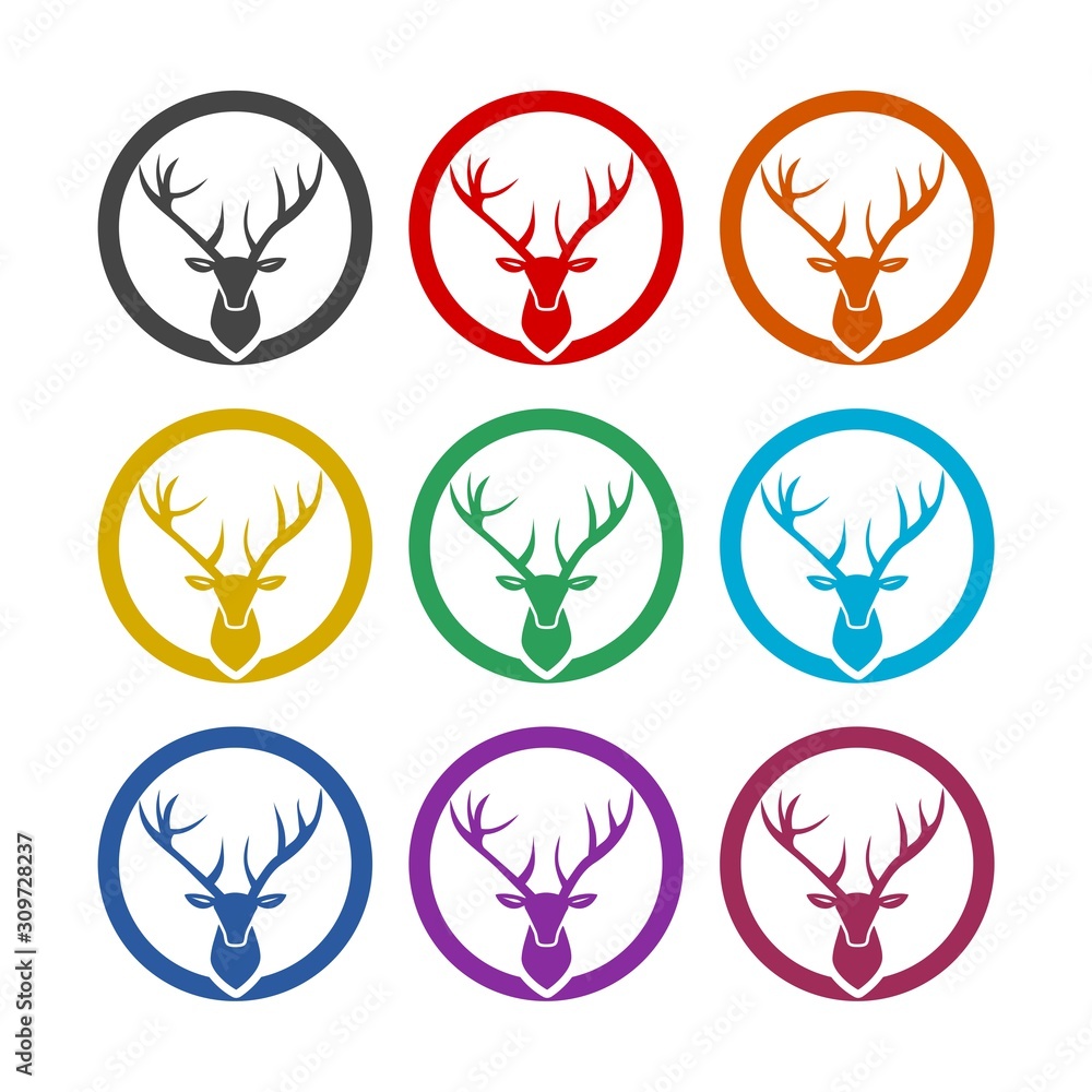 Deer head color icon set isolated white background