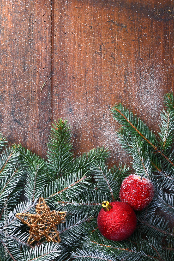 christmas background with fir branches and balls christmas background with fir branches and balls