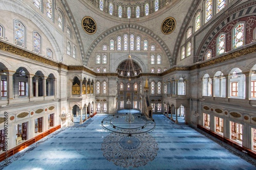 Interior view of Nuruosmaniye Mosque in Fatih, Istanbul, Turkey
