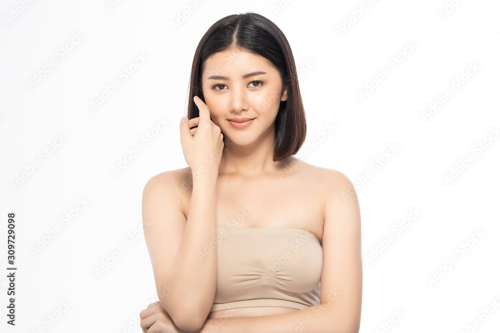 Beautiful Young Asian Woman short hair with Clean Fresh Skin. Face care, Facial treatment, Cosmetology, beauty and healthy skin and cosmetic ideas concept. Beautiful Young Asian Woman short hair with Clean Fresh Skin. Face care, Facial treatment, Cosmetology, beauty and healthy skin and cosmetic ideas concept.