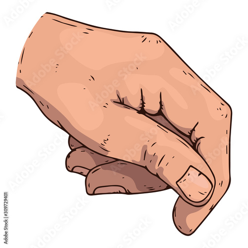 Hand holds icon. Vector illustration of a man's wrist. Hand drawn male hand.