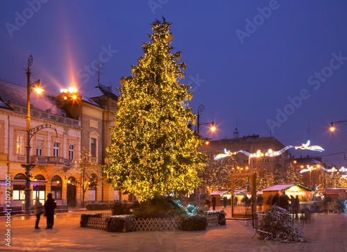 Holiday decorations of Kossuth square in Debrecen. Hungary