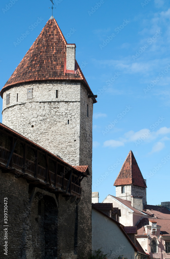 Tallinn Estonia, view of street near old town defensive wall
