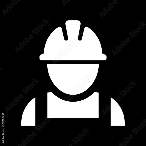 Engineer, miner, builder, industrial worker icon. Black and white flat vector illustration.