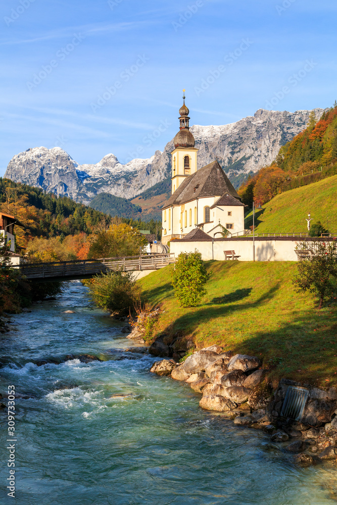 St Sebastian church at beautiful Bavarian alps on Ramsau, Berchtesgaden national park