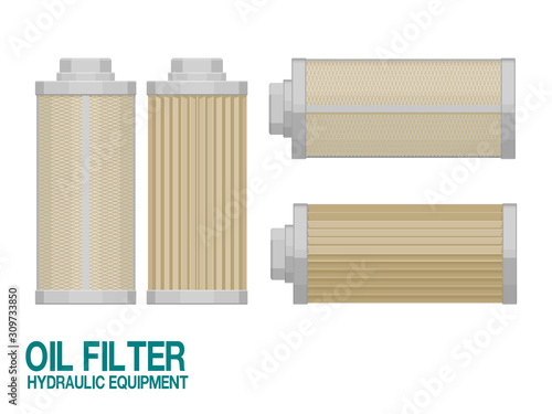 Isolated oil filter on white background.This hydraulic equipment is used for filtering the hydraulic oil before transfer to pump photo