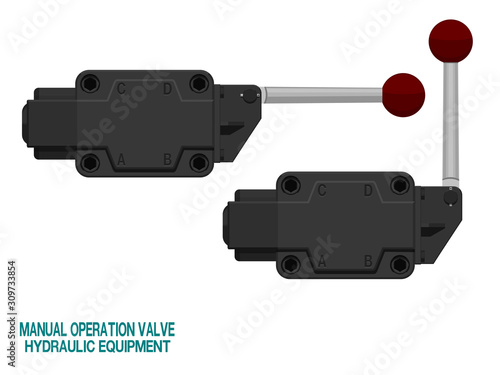 Isolated manual operation valve on white background.This hydraulic equipment is used for operating the working unit of the system