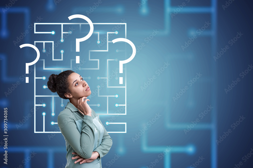 Thoughtful young woman looking for solution Thoughtful young woman looking for solution