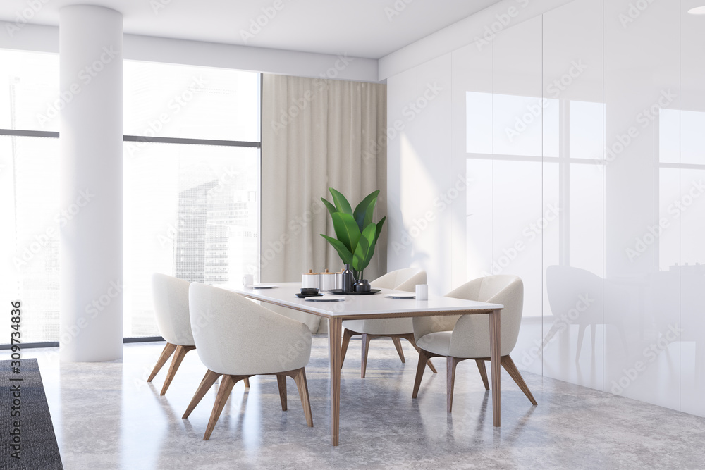 Fototapeta premium Luxury white panel dining room corner