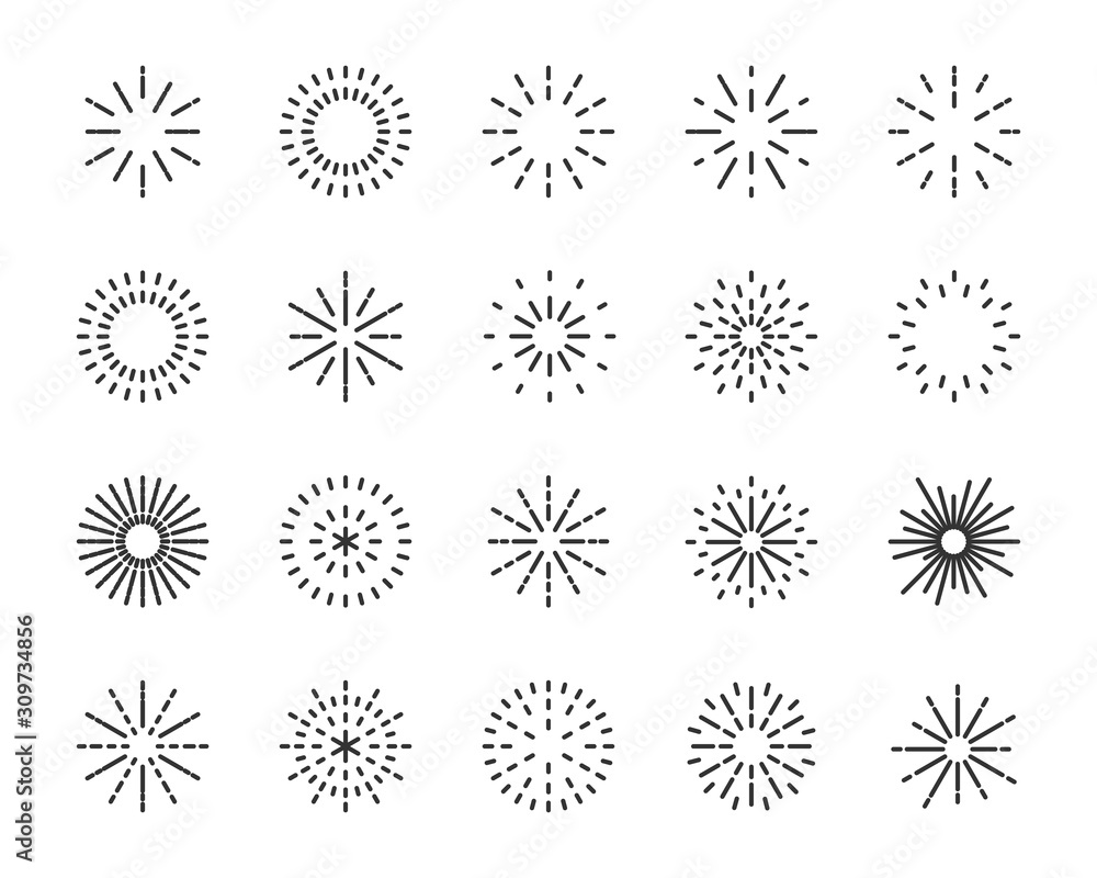set of firework  icons, happy new year, bomb, celebration
