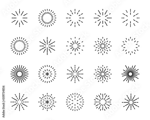 set of firework icons, happy new year, bomb, celebration