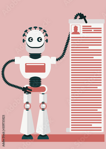 Illustration of how is big the presence of artificial intelligence in our life. A robot holding the record of all information regarding you. He basically know everything about your life