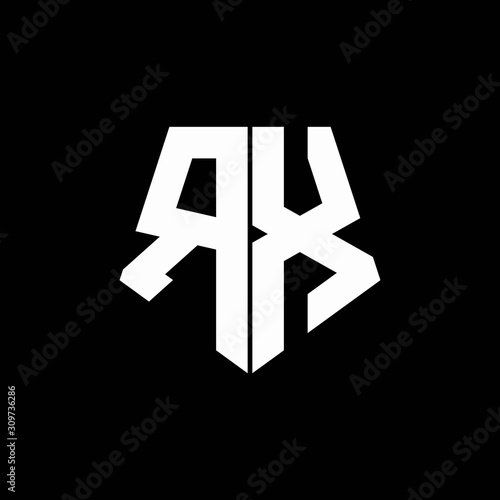 RX logo monogram with pentagon shape style design template