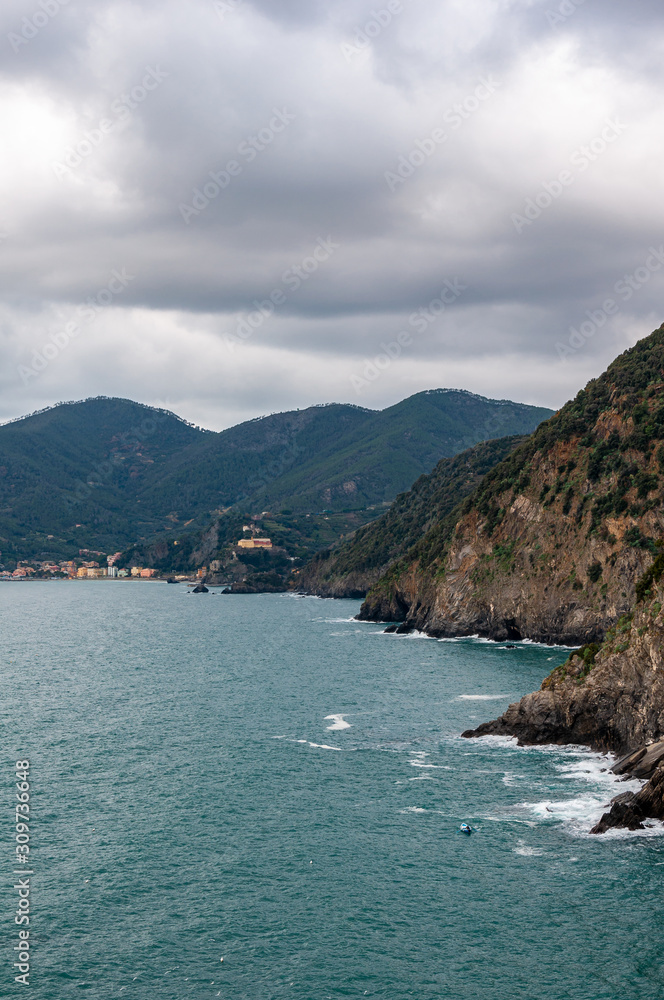 The splendid sea of the Five Lands in Vernazza, Italy. A splendid seaside and fishing village, a popular tourist destination for seaside holidays immersed in unspoilt nature.