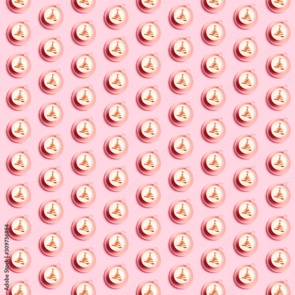 Seamless pattern cup of cappuccino on pink background Seamless pattern cup of cappuccino on pink background
