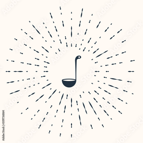 Grey Kitchen ladle icon isolated on beige background. Cooking utensil. Cutlery spoon sign. Abstract circle random dots. Vector Illustration