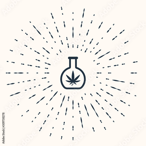 Grey Chemical test tube with marijuana or cannabis leaf icon isolated on beige background. Research concept. Laboratory CBD oil concept. Abstract circle random dots. Vector Illustration