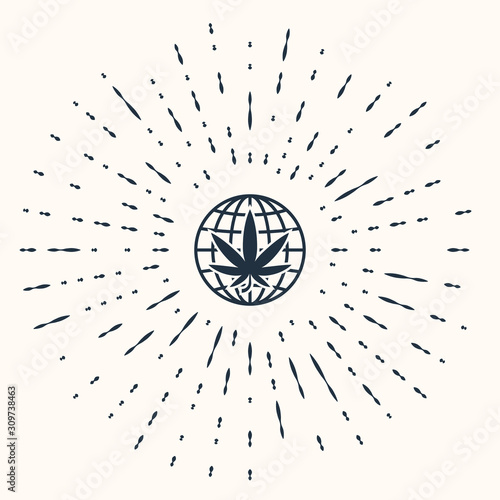 Grey Legalize marijuana or cannabis globe symbol icon isolated on beige background. Hemp symbol. Abstract circle random dots. Vector Illustration