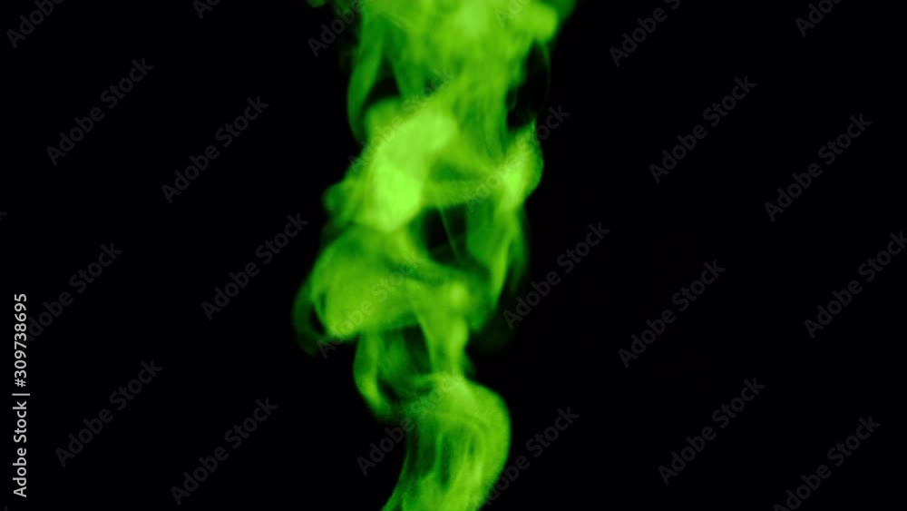 closeup green vapor stream rises from bottom center on black background closeup green vapor stream rises from bottom center on black background
