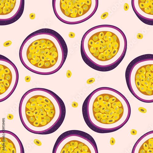 Passion fruit seamless pattern. organic healthy fruit background. 