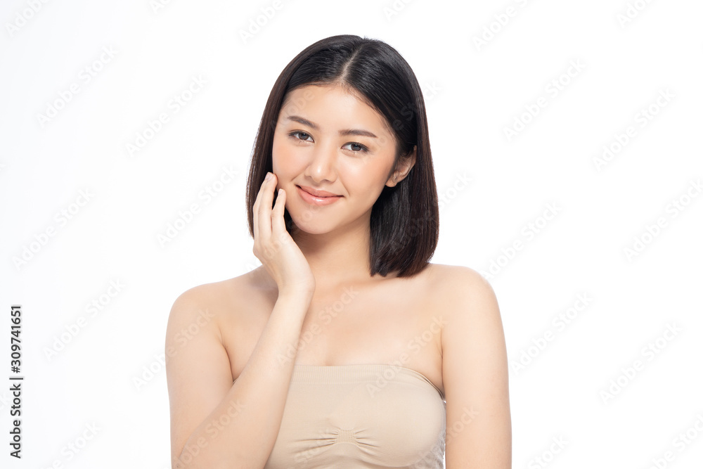 Beautiful Young Asian Woman short hair with Clean Fresh Skin. Face care, Facial treatment, Cosmetology, beauty and healthy skin and cosmetic ideas concept. Beautiful Young Asian Woman short hair with Clean Fresh Skin. Face care, Facial treatment, Cosmetology, beauty and healthy skin and cosmetic ideas concept.