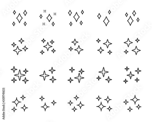 set of sparkling icons, celebration, decoration, star, light, twinkle