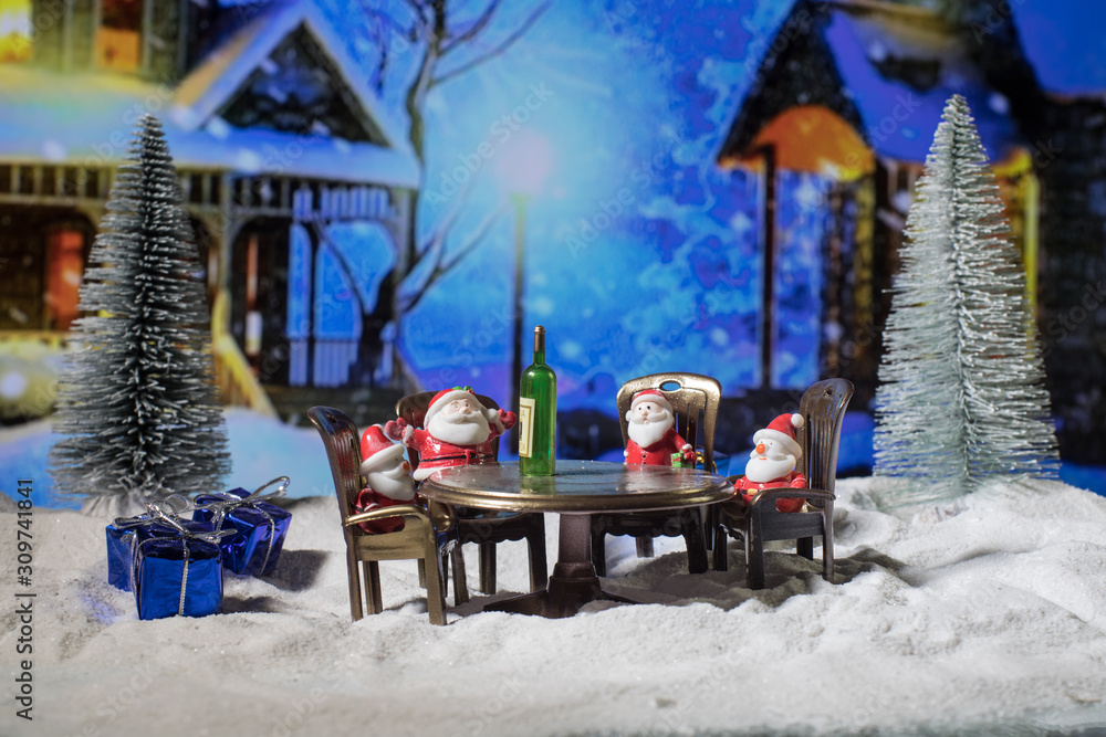 Alcoholic Santa Drinking a Wine Bottle. Creative concept