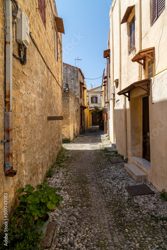 Narrow alley   lane in the old town of Rhodes city