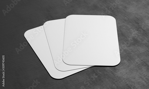 Three blank playing cards on dark wooden background. 3d illustration