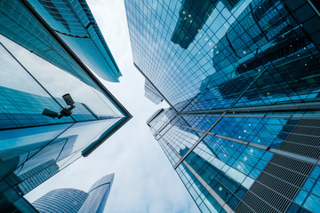 Skyscrapers in downtown area, bottom view