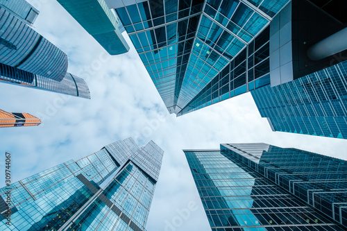 Skyscrapers in downtown area, bottom view