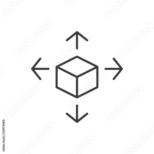 Cube with arrows out vector icon. filled flat sign for mobile concept and web design. Symbol, logo illustration. Pixel perfect vector graphics