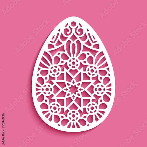 Easter egg with lace pattern, Christian symbol, cutout paper stencil decoration, template for laser cutting