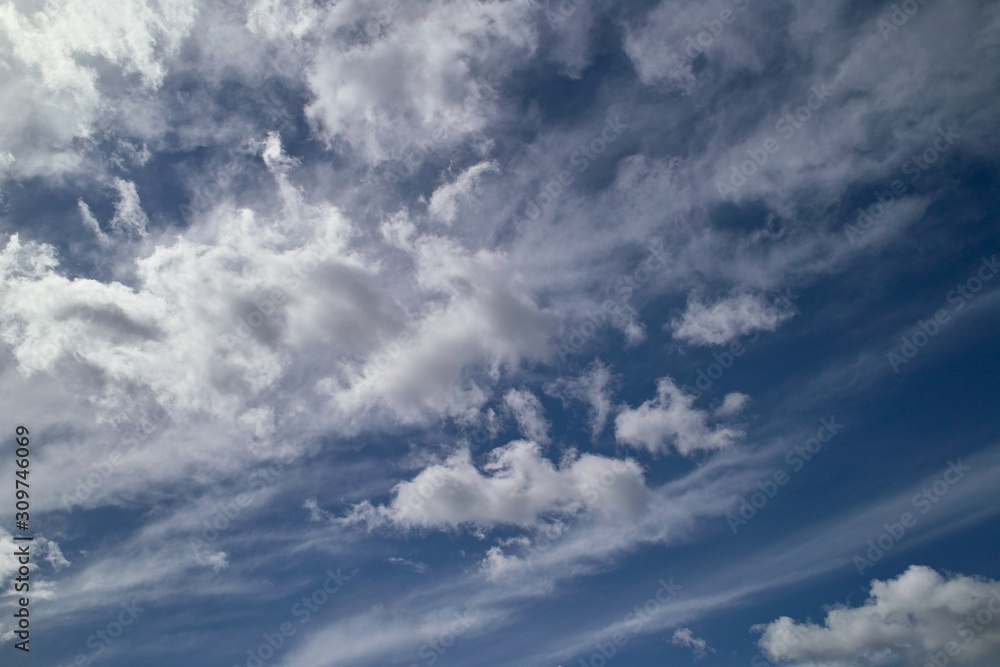 Dramatic blue sky with white clouds