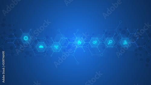 Wallpaper Mural Technology background with flat icons and symbols. Concept and idea for internet of things, communication, network, innovation technology, system integration. Torontodigital.ca