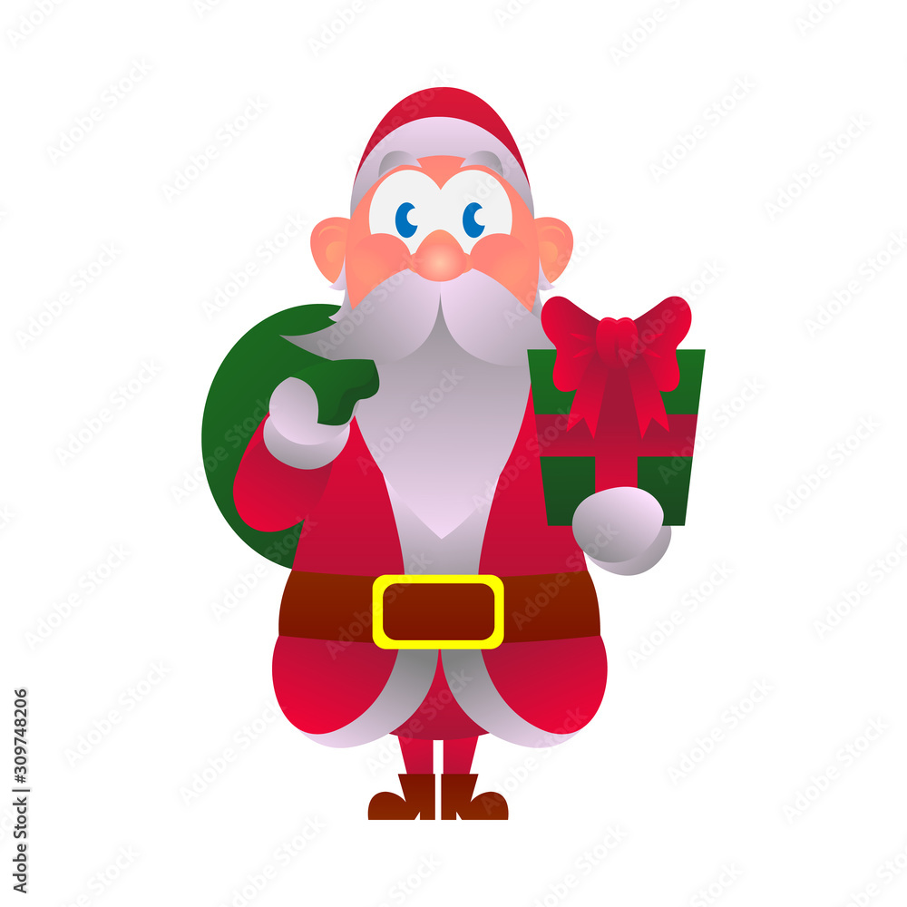 Santa Claus carry a sack and gift ready to delivery for good kids Flat Design Cartoon Vector Santa Claus carry a sack and gift ready to delivery for good kids Flat Design Cartoon Vector